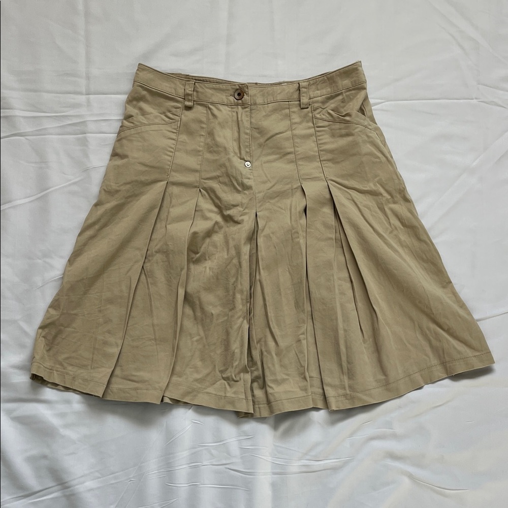 Vintage Beige Midi Pleated Skirt